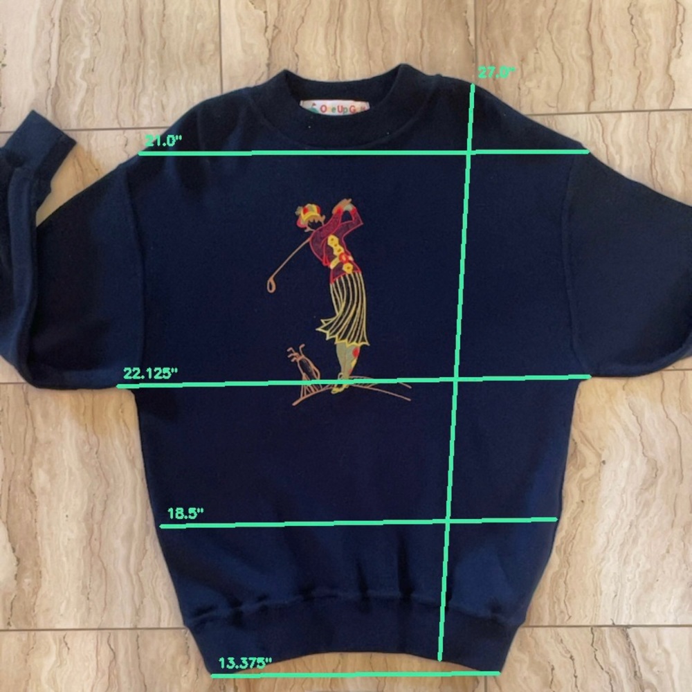 One Up Golf  Vintage Wool Navy Golf Sweater with Gold Turtleneck Women Small - Picture 12 of 13